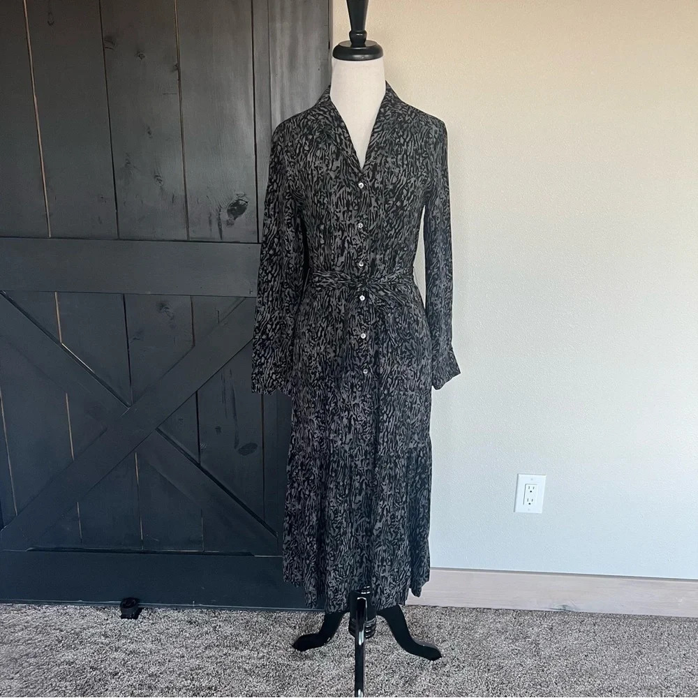 NWOT Rails Beatrice Voile Midi Dress Charcoal Abstract Animal Print Casual XS - Picture 2 of 11